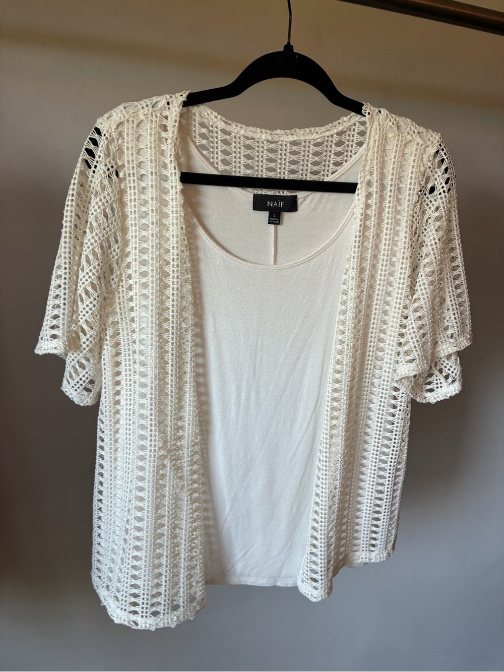 NAIF Ivory Crochet Lace Layered Top – Size Large